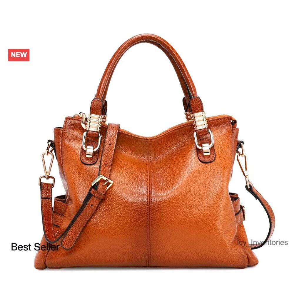 Top Grain Pebbled Cowhide Leather Satchel Tote Shoulder Bag